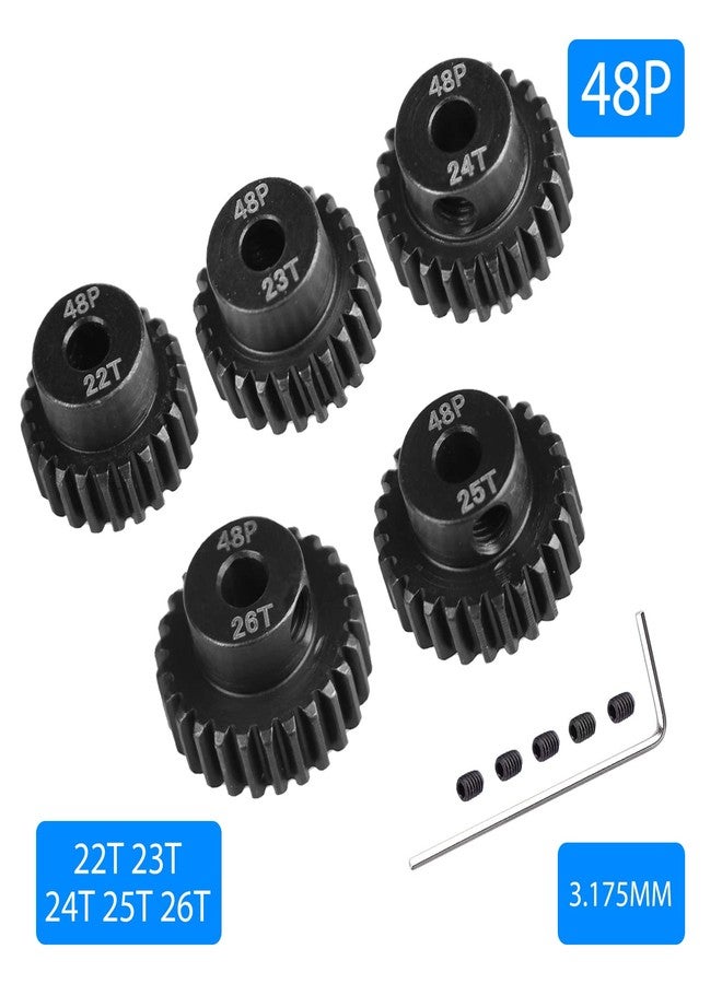 AIMROCK 5-Pack 48P RC Motor Pinion Gears Set: 22T 23T 24T 25T 26T Upgrade Parts for 1/10 RC Car 3.175mm Shaft Motor - Image 2